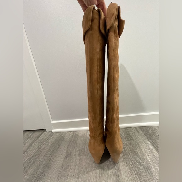 Michael Kors camel suede wedge slouchy knee boots - Picture 8 of 14